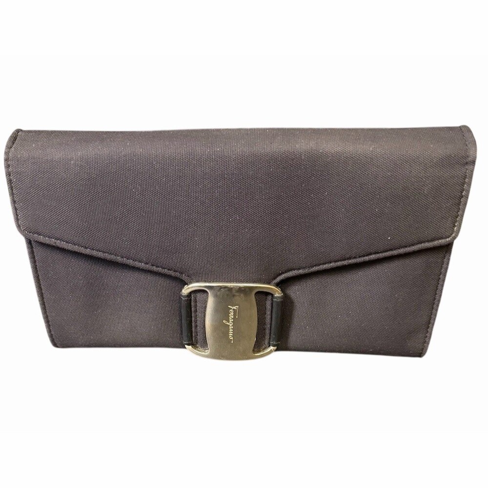 Salvatore Ferragamo Wallet Black Vara Gancini Logo Clutch/Wallet
